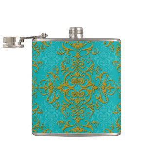 Das Design der römischen und türkisfarbenen Damask Flachmann