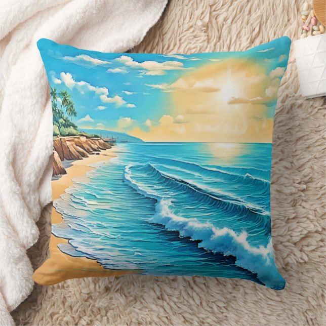 Das Design des Sunlit Beach Waves Kissen (Decke)