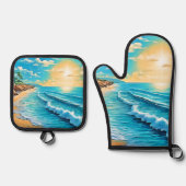 Das Design des Sunlit Beach Waves Ofenhandschuh & Topflappen-Set (Vorderseite)
