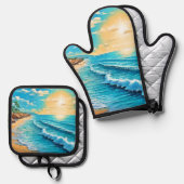 Das Design des Sunlit Beach Waves Ofenhandschuh & Topflappen-Set (Vorderseite/Rückseite)