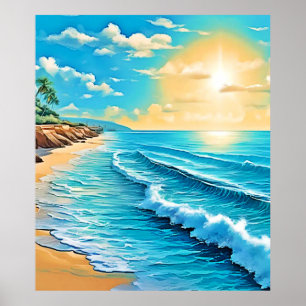 Das Design des Sunlit Beach Waves Poster