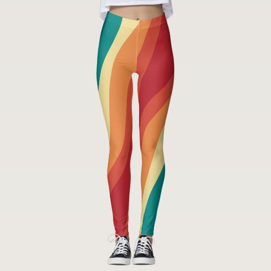 Das Design von mehrfarbigen Retrowellen Leggings (Vorderseite)