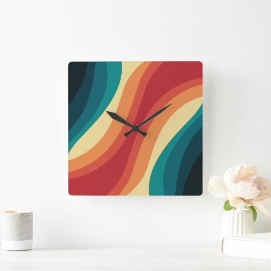 Das Design von mehrfarbigen Retrowellen Quadratische Wanduhr (Zuhause)