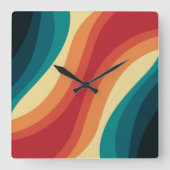 Das Design von mehrfarbigen Retrowellen Quadratische Wanduhr (Vorderseite)