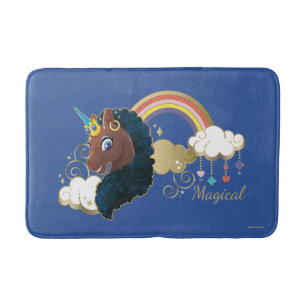 Das Design von Regenbogen und Wolken im Einhorn Badematte