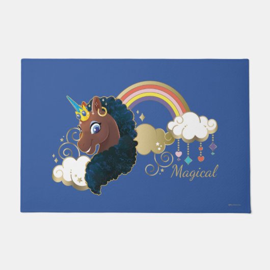 Das Design von Regenbogen und Wolken im Einhorn Fußmatte (Vorderseite)