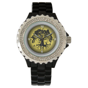 Das diamante de imitación-Schwarz-Email-Uhr der Armbanduhr