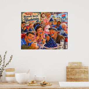 Das Diner Bluetooth Blaubeeren Retro Cartoon Poster