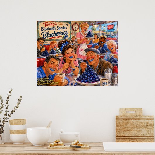 Das Diner Bluetooth Blaubeeren Retro Cartoon Poster (Küche)
