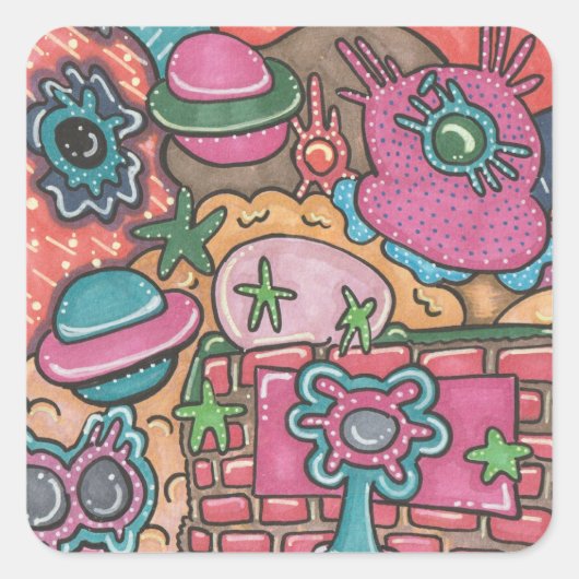 Das Doodle-System Quadratischer Aufkleber (Vorderseite)