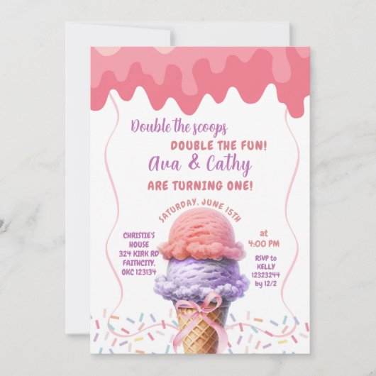 Das Doppelte der Schotteneis-Creme Twins zum Gebur Einladung (Vorderseite)