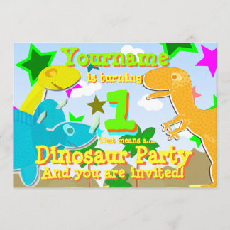 Das Drehen von 1 Dinosaurier-Geburtstags-Party Einladung