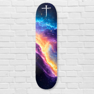 Das Drei-Nägel-Kreuz Lila Galaxie Christlich Skateboard