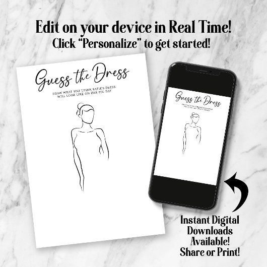 Das Dress Brautparty Party Game gezeichnet Einladung