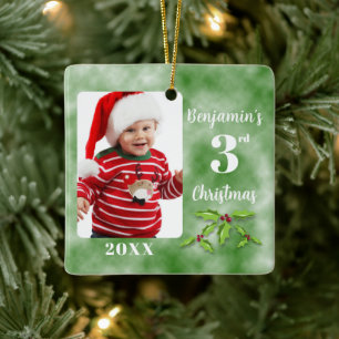 Das dritte Weihnachts-Eins-Foto-Platz des Babys Keramikornament
