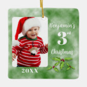 Das dritte Weihnachts-Eins-Foto-Platz des Babys Keramikornament (Vorderseite)