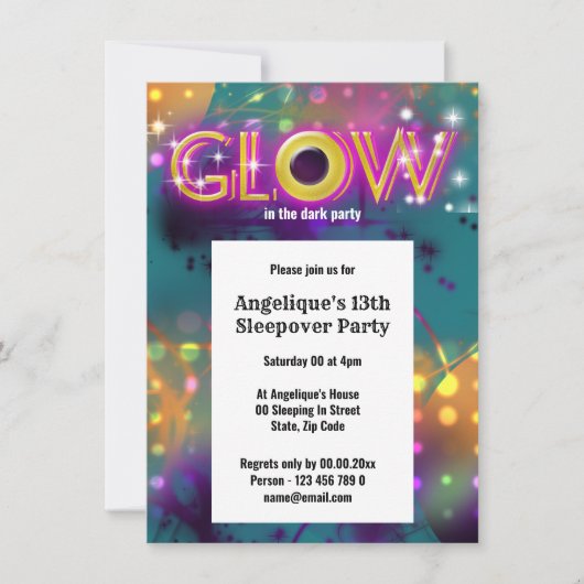 Das dunkle Neon-Party für Kinder glänzt. Einladung (Vorderseite)