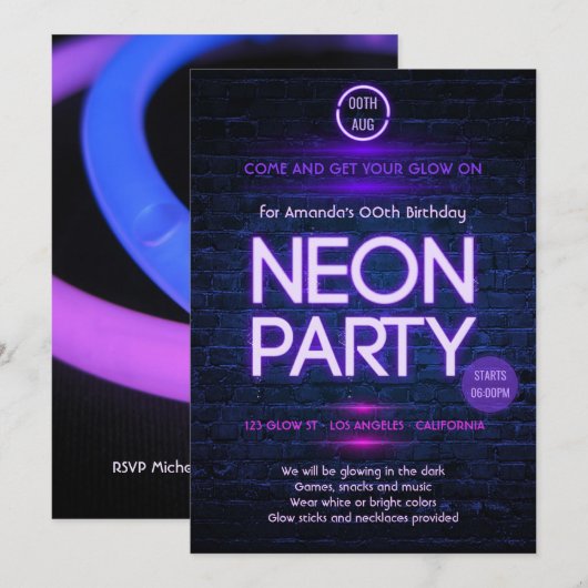 Das dunkle Neon Themed-Party glühen Einladung (Vorne/Hinten)