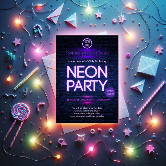Das dunkle Neon Themed-Party glühen Einladung