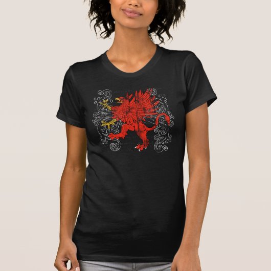 Das dunkle Shirt der roten Greif-Frauen (Vorderseite)