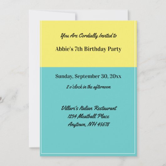 Das einfache, gelbe Schwimmbad Blue Birthday Party Einladung (Vorderseite)