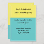 Das einfache, gelbe Schwimmbad Blue Birthday Party Einladung (Vorne/Hinten)