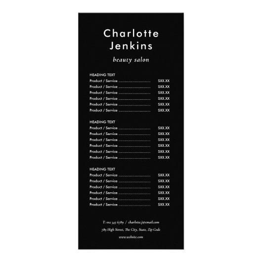 Das einfache, moderne Menü in Schwarz und Weiß (Vorne)