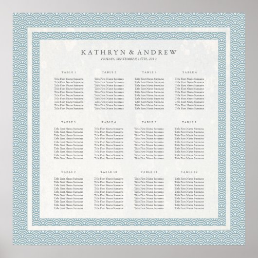 Das einfache Seebad Blau und Weiß Seigaiha Seekart Poster (Vorne)