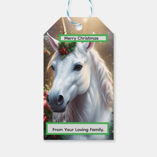 „Das Einhorn des Noel“ Geschenkanhänger (Vorderseite)
