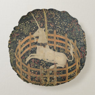 Das Einhorn in Gefangenschaft, mittelalterliche Wa Rundes Kissen