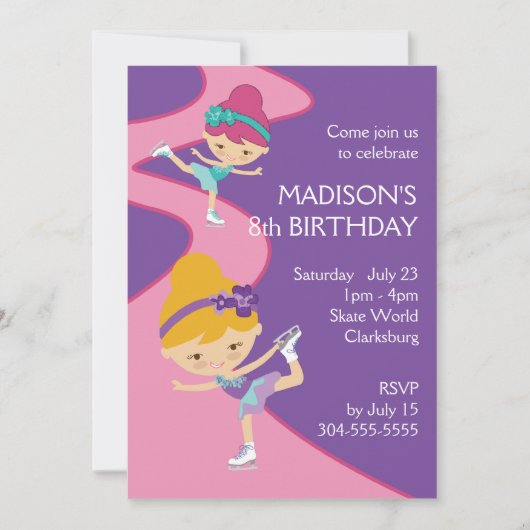 Das Eis-Skaten-Party des Mädchens Einladung (Vorderseite)