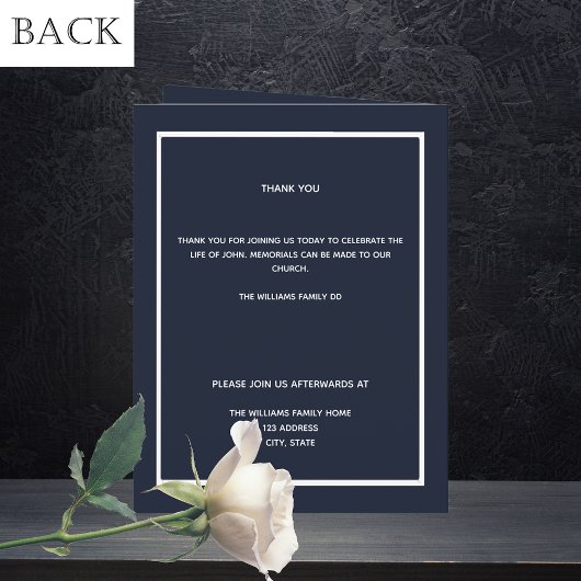 Das elegante Beerdigungsprogramm des Blue Silver F Dankeskarte