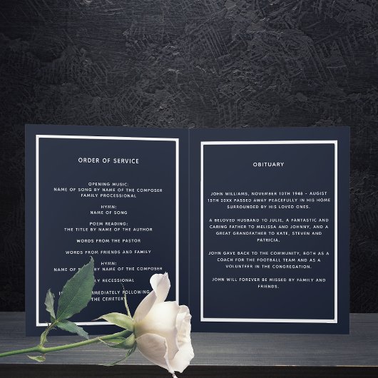 Das elegante Beerdigungsprogramm des Blue Silver F Dankeskarte