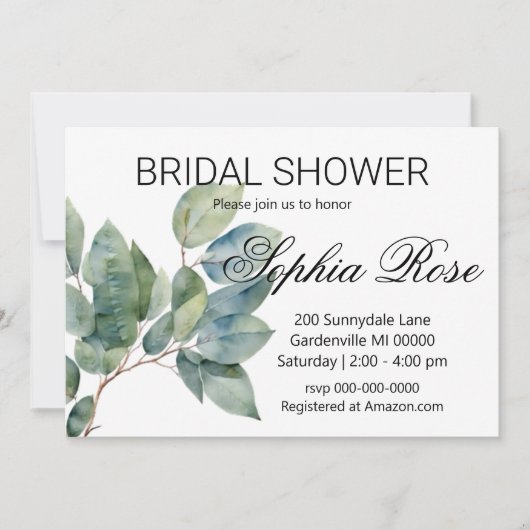 Das elegante Brautparty im Grünen mit Aquarellfarb Einladung (Vorderseite)