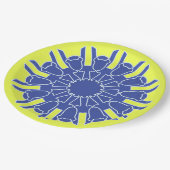 Das elegante, gelb-blaue Design Pappteller (Schrägansicht)