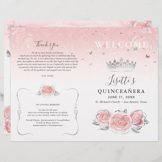 Das elegante hellrosa und silberfarbene Quinceaner (Vorne/Hinten)