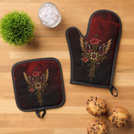 Das elegante Kreuz Ofenhandschuh & Topflappen-Set