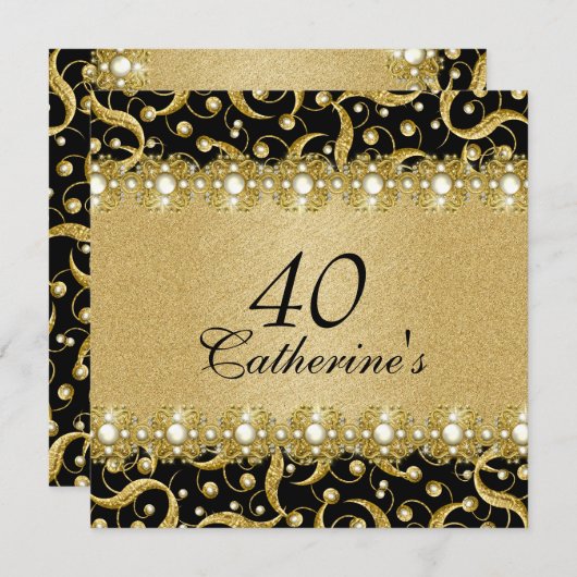 Das elegante Party aus schwarzem Gold "in jedem Al Einladung (Vorne/Hinten)