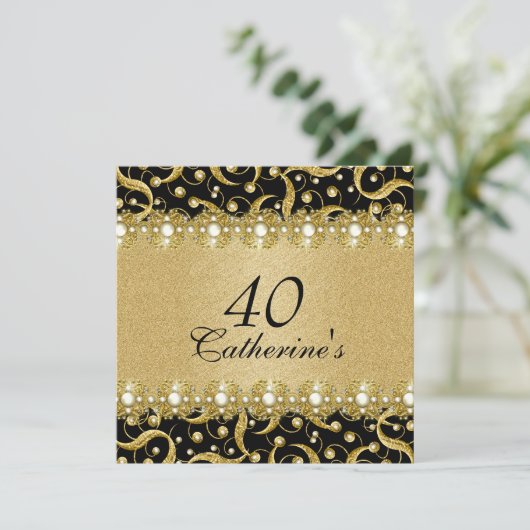 Das elegante Party aus schwarzem Gold "in jedem Al Einladung (Stehend Vorderseite)