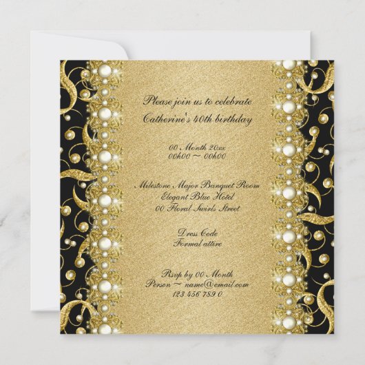 Das elegante Party aus schwarzem Gold "in jedem Al Einladung (Rückseite)