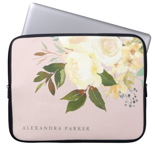 Das Elfenbein-Aquarell, das erröten mit Blumen ist Laptopschutzhülle (Vorderseite)