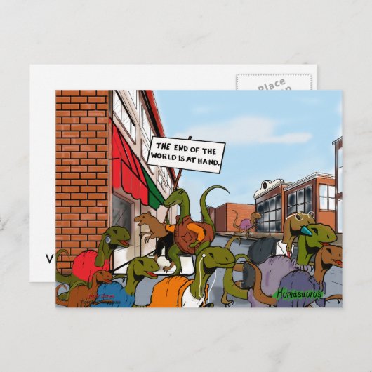 Das Ende der Weltdinosaurier Postkarte (Vorne/Hinten)