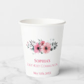 Das erste Blume-Kreuz des heiligen Kommunion Chic Pappbecher (Rückseite)