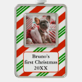 Das erste Foto von Striped Candy Cane Pet Rahmen-Ornament Silber (Vorderseite)