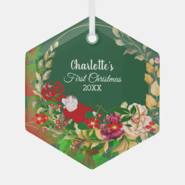 Das erste grüne Blumenkranz des Schlafsäuglings Ornament Aus Glas