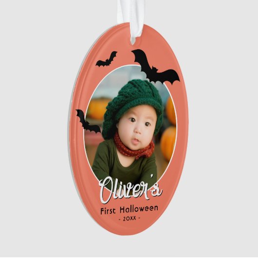 Das erste Halloween-Black-Bats-Foto des Babys Ornament (Vorderseite)
