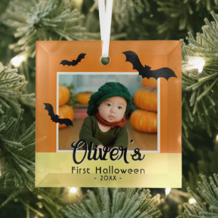 Das erste Halloween-Black-Bats-Foto des Babys Ornament Aus Glas