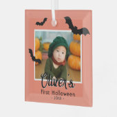 Das erste Halloween-Black-Bats-Foto des Babys Ornament Aus Glas (Vorderseite links)