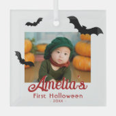 Das erste Halloween-Black-Bats-Foto des Babys Ornament Aus Glas (Vorderseite)