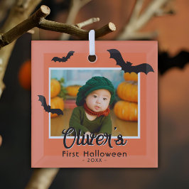 Das erste Halloween-Black-Bats-Foto des Babys Ornament Aus Glas